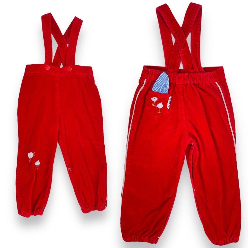 Vintage Popsicle Baby Red Cord Bird Suspender Romper Overalls Outfit 12m / 18m